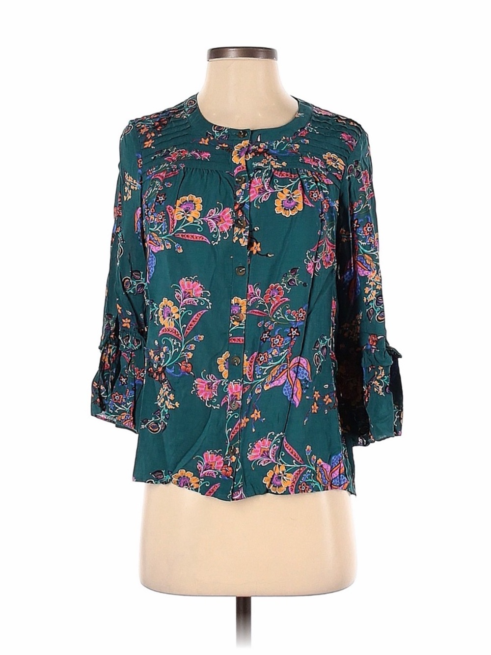 Maeve by Anthropologie - Floral Peasant Blouse - Teal Green